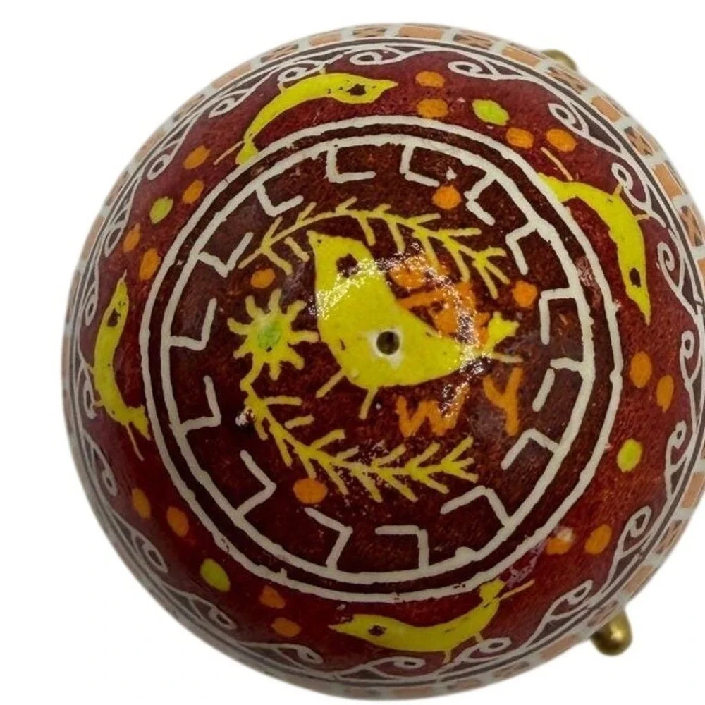 Hand Painted Pysanka Ukrainian Easter Egg‎ Red Reindeer Bird Folk Art with Stand